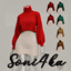 Fluffy sweater with leather skirt logo