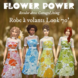 Robe à Volants//Look 70'// Recolor dress CottageLiving - The Sims 4 ...