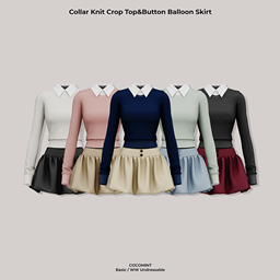 [cocomint] Collar Knit Crop Top&Button Balloon Skirt logo