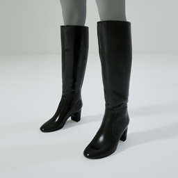 Block Heel Knee-High Leather Boots logo