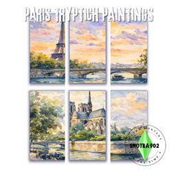 Paris Oil Painting Tryptich