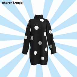 [charon&roqiqi]Polka dot long sweater logo