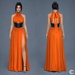 Halter Slit Gown with Latex Corset Belt