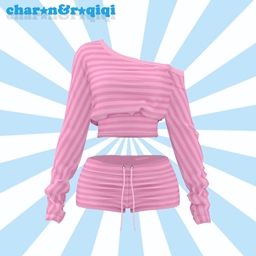[charon&roqiqi]Off-shoulder stripes suit logo