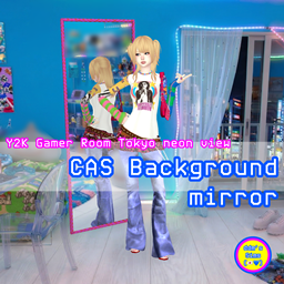 CAS / Y2K Gamer Room Tokyo neon view mirror logo