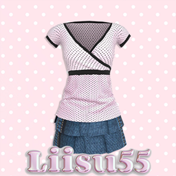 【Liisu55】Vintage Cute Y2K Polka Dot T-shirt and Denim Skirt Set logo
