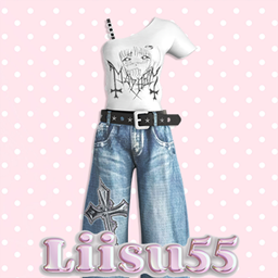 【Liisu55】Asymmetric One-Shoulder Top and Jeans Set logo
