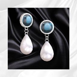 Blue Gemstone Earrings with Pearl Pendant