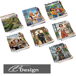 Several large stacks of magazines logo