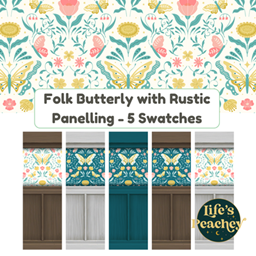 Folk Butterfly Wallpaper Set (with Rustic Panelling) – 5 Swatches logo
