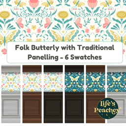 Folk Butterfly Wallpaper with Traditional Panelling – 6 Swatches logo
