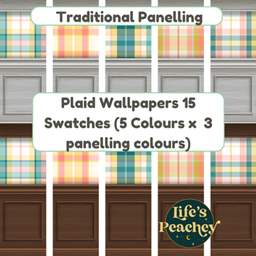 Plaid Wallpaper with Traditional Panelling - Spring Garden Collection - Yellow, Blue, Pink, Teal logo