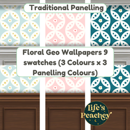 Floral Geometric Wallpaper with Traditional Panelling in three colours logo