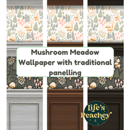 Mushroom Meadow Wallpaper Traditional Panelling - 3 panelling colours logo