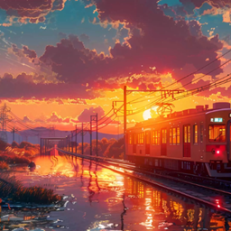 Animated Menu: Orange Train At Sunset logo