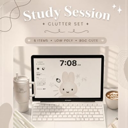 study cozy desk clutter logo