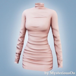 Ruched turtleneck bodycon dress logo