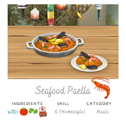 tianasims Seafood Paella / translation spanish by Monisims logo