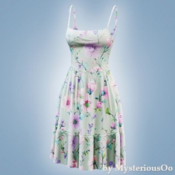 Floral strap ruffle hem dress logo