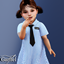 Toddler - Playful striped dress with tie and school inspired charm logo