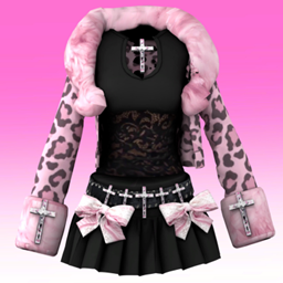 【 SUSHI77 】 S267 Cross Plush Black Pink Short Skirt Set logo