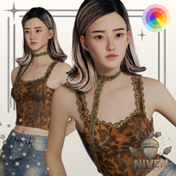 "Rizu" - Cheeta top with Lace logo