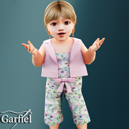 Infant - Floral cropped pants set with vest and bow logo
