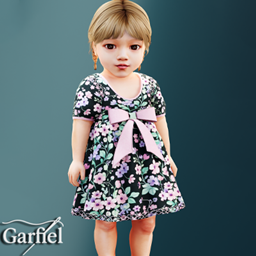 Infant - Floral bow dress with short sleeves and contrast trim project image