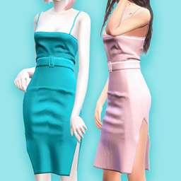 Knit slip dress with belt logo