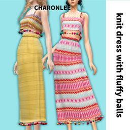 knit dress with fluffy balls logo