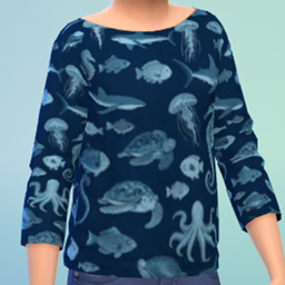 A cozy long-sleeve sweater for boys featuring a detailed all-over ocean life and sea creature pattern. logo