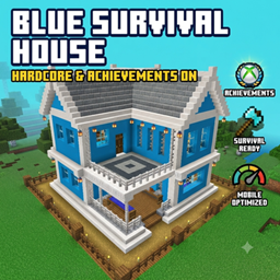 Blue Modern Survival House | Hardcore Survival Starter Base | Achievements Enabled [Bedrock/PE] project image