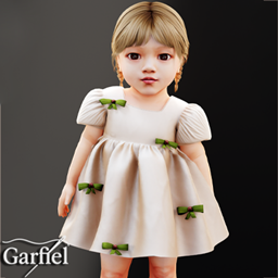 Infant - Puff sleeve dress with scattered bow details project image