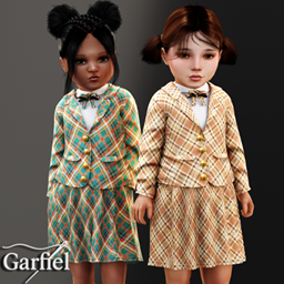 Toddler - Plaid blazer skirt set with bow tie project image