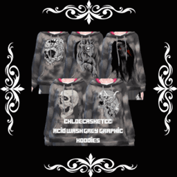 Punk Emo Grey Acid Wash Graphic Hoodies logo
