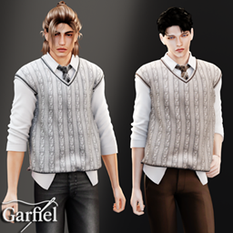 Adult - Classic cable knit sweater vest with layered shirt project image