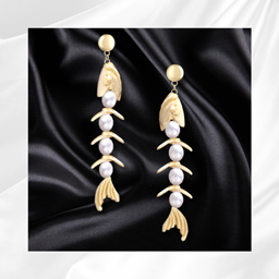 Gold Pearl Fish Dangle Earrings logo