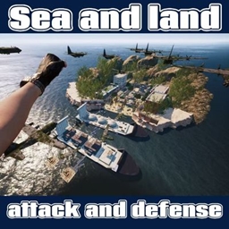 Sea and land attack and defense logo