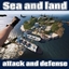 Sea and land attack and defense logo
