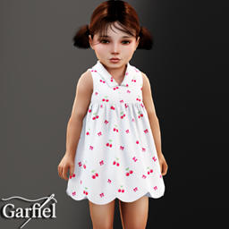Toddler - Cherry print collared dress with scalloped hem logo