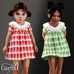 Toddler - Sweet plaid dress with cherry embroidered collar logo