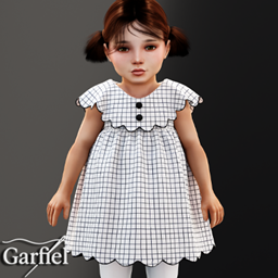 Toddler - Checked scallop trim dress with bold button detail logo