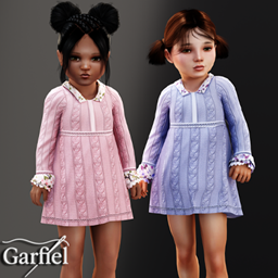 Toddler - Cable knit dress with floral collar accents logo