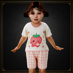 Toddler - Sweet strawberry pajama set with gingham shorts logo