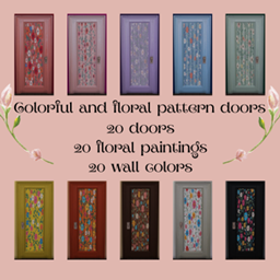 Doors, paintings, and walls with colorful floral patterns logo