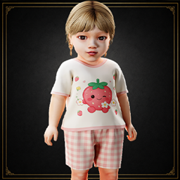 Infant - Cozy strawberry pajama set with gingham shorts project image