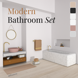 Kaziecc ~ Modern Bathroom set - Bathtub, Sink Cabinet, Mirror & Clutter | 9 Pieces project image