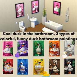 Cool duck in the bathroom, 3 types of colorful, funny duck bathroom paintings logo