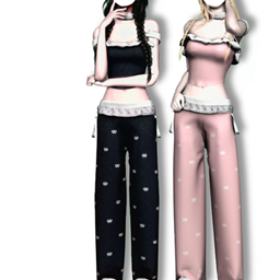 【Sforikl】Casual one-shoulder top&Bow casual trousers logo