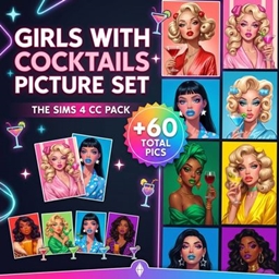 Girls with cocktails picture set logo